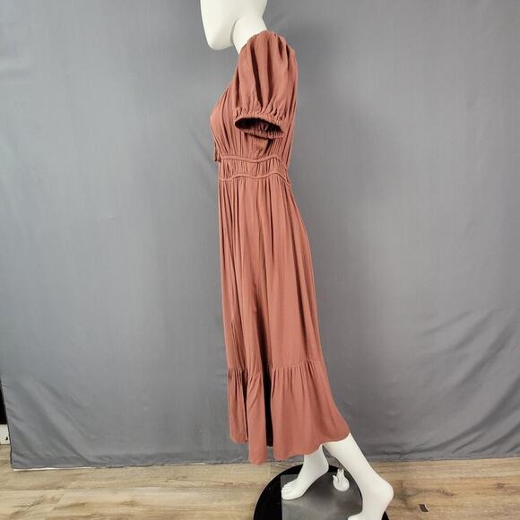 Blush Maxi Dress S Puff Sleeve Ruffle Hem Cottagecore Boho Style - Picture 3 of 9